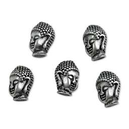 John Bead Antique Stainless Steel Beads - Buddha 1, 14 x 10 mm, Pkg of 5, facing sideways