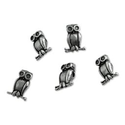 John Bead Antique Stainless Steel Beads - Owl, 11 x 14 mm, Pkg of 5, facing forward