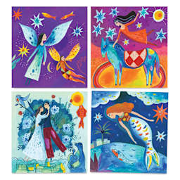 Djeco Inspired By In A Dream Gouache Workshop Kit four finished cards