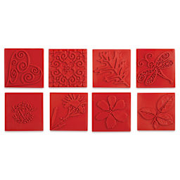 Life of the Party Embossing Soap Stamps - Square, Pkg of 8, spread outside of the packaging