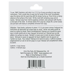 Life of the Party Embossing Soap Stamps - Rectangle, Pkg of 8, back of the packaging