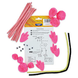 Creativity Street Pom Pon Animal Kit - Flamingos, Set of 4 (kit contents and instructions)