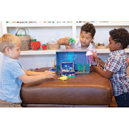 Creativity Street Pom Pon Animal Kit - Ocean Animals, Set of 4 (kids playing with finished ocean animals, diorama not included)