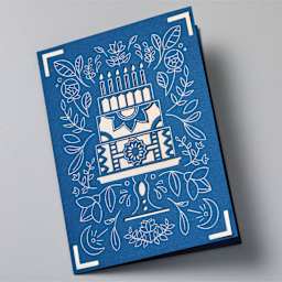 Cricut Joy Foil Transfer Cards, Inserts, and Envelopes - Celebrate, A2, Pkg of 8 (blue card with birthday cake)