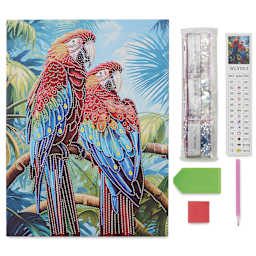 Craft Medley Diamond Painting Canvas Art Kit - Parrots - contents