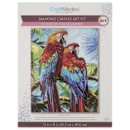 Craft Medley Diamond Painting Canvas Art Kit - Parrots - front of packaging