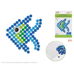 Krafty Kids Fused Bead Kit - Fish (finished, packaging, contents close-up)