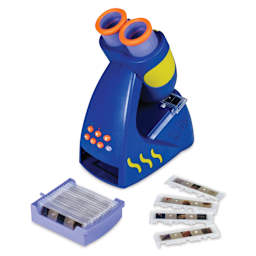 Educational Insights GeoSafari Jr Talking Microscope, slides fanned out next to microscope