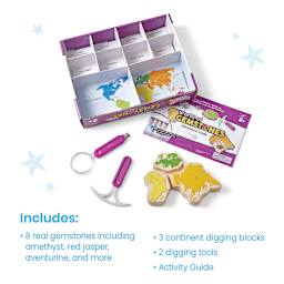 Hand2Mind World of Gemstones Dig Kit (packaging and contents with list)