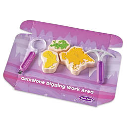 Hand2Mind World of Gemstones Dig Kit (digging blocks and tools on work area)