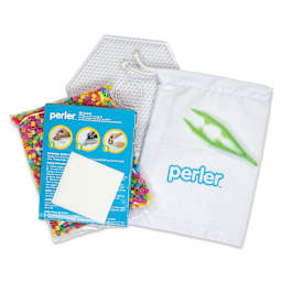 Perler Fused Bead and Learn Pattern Blocks Kit, contents laid out