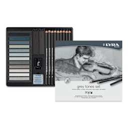 Lyra Grey Tones Sketching Set (contents in open tin with front packaging)