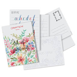 Caran d'Ache Mixed Media Botanical Set, included postcards laid out