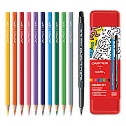 Caran d'Ache Keith Haring Colour Set, pencils and pen brush out of the packaging