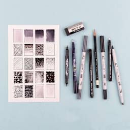 Tombow Illustration Set, strokes and other drawing techniques of the markers and pencil