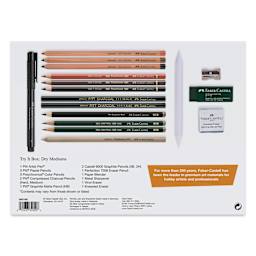 Faber-Castell Graphic Art Try It Box - Dry Mediums Set, back of the packaging