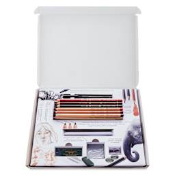 Faber-Castell Graphic Art Try It Box - Dry Mediums Set, contents shown inside the box