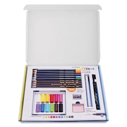 Faber-Castell Creative Studio Try It Box - Dry Mediums Set, contents shown inside the box