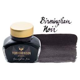 Tom Hessin Fountain Pen Ink - Birmingham Noir, 30 ml bottle and swatch