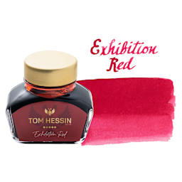Tom Hessin Fountain Pen Ink - Exhibition Red, 30 ml bottle and swatch