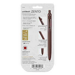 Uni-Ball Zento Gel Pens - Set of 4, Macrame, 0.7 mm, back of packaging