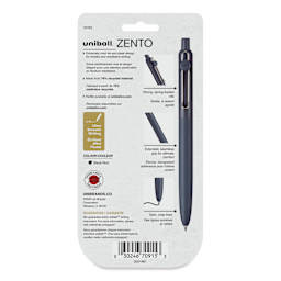 Uni-Ball Zento Gel Pens - Set of 4, Zen, 0.7 mm, back of packaging