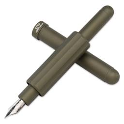 Monteverde Axis Fountain Pen - Matte Olive, Broad Nib pen with cap (image may show a different size nib)