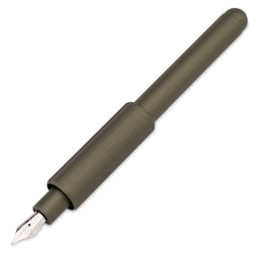Monteverde Axis Fountain Pen - Matte Olive, Broad Nib, uncapped (image may show a different size nib)