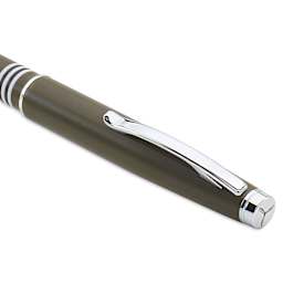 Monteverde Dakota Fountain Pen - Military Green, Broad Nib, close up of cap and clip