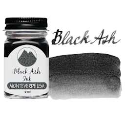 Monteverde Core Fountain Pen Ink - Black Ash, 30 ml bottle and swatch