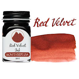 Monteverde Core Fountain Pen Ink - Red Velvet, 30 ml bottle and swatch
