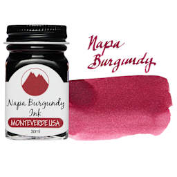 Monteverde Core Fountain Pen Ink - Napa Burgundy, 30 ml bottle and swatch