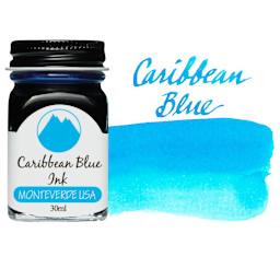 Monteverde Core Fountain Pen Ink - Caribbean Blue, 30 ml bottle and swatch