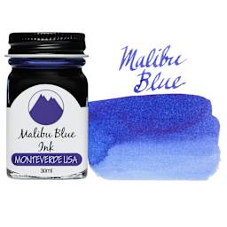 Monteverde Core Fountain Pen Ink - Malibu Blue, 30 ml bottle and swatch