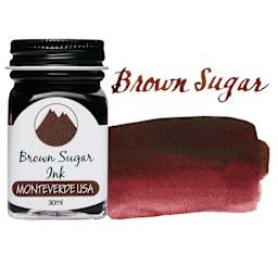 Monteverde Core Fountain Pen Ink - Brown Sugar, 30 ml bottle and swatch