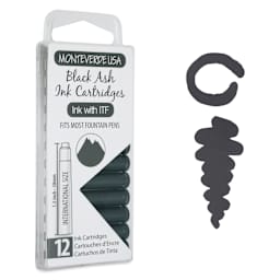 Monteverde Core Universal Ink Cartridge - Black Ash, Pkg of 12 with swatch