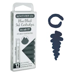 Monteverde Core Universal Ink Cartridge - Blue Black, Pkg of 12 with swatch