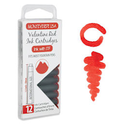 Monteverde Core Universal Ink Cartridge - Valentine Red, Pkg of 12 with swatch