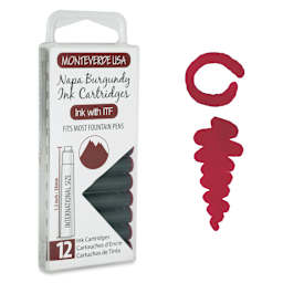 Monteverde Core Universal Ink Cartridge - Napa Burgundy, Pkg of 12 with swatch