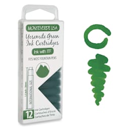 Monteverde Core Universal Ink Cartridge - Yosemite Green, Pkg of 12 with swatch