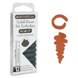 Monteverde Core Universal Ink Cartridge - Scotch Brown, Pkg of 12 with swatch