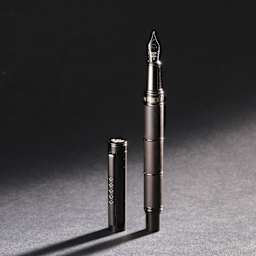 Tom Hessin Revolution Collection Fountain Pen - Charcoal Ebony, Medium Nib, upright with cap