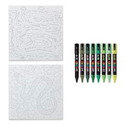 Posca Paint By Number Kit - Swamp & Slither contents