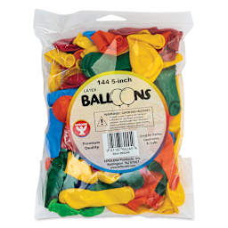 Hygloss Colorful Latex Balloons - Assorted, 5", Pkg of 144 - front of packaging