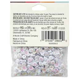 Cousin DIY Cupped Sequins - Pkg of 800, White Iridescent, 5 mm, back of packaging