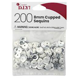 Cousin DIY Cupped Sequins - Pkg of 200, Silver, 8 mm - front of packaging