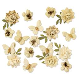 Little Birdie Cloria Paper Flowers - Ivory Pearl, Pkg of 18 - out of packaging