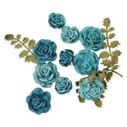 Little Birdie Whitney Paper Flowers - Aqua Medley, Pkg of 14