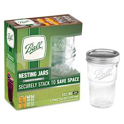 Ball Nesting Mason Jars and Lids - 16 oz jar next to packaging