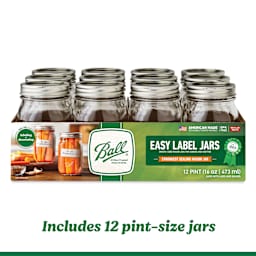 Ball Easy-Label Smooth-Sided Mason Jars - 16 oz, regular mouth, package of 12